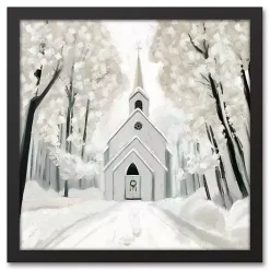 Sale Kirklands Home Snowy Church Framed Canvas Art Print Black