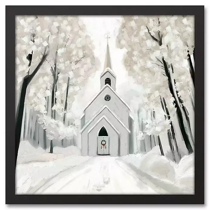 Sale Kirklands Home Snowy Church Framed Canvas Art Print Black