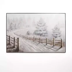 Discount Kirklands Home Snowy Country Drive Framed Canvas Art Print White