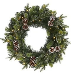 Hot Kirklands Home Snowy Pine Cone Clear LED Wreath Green