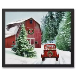 Sale Kirklands Home Snowy Red Barn Black Framed Canvas Art Print