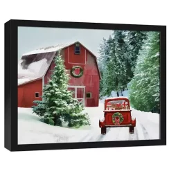 Sale Kirklands Home Snowy Red Barn Black Framed Canvas Art Print