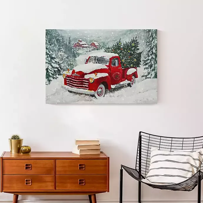 Sale Kirklands Home Snowy Red Truck Christmas Canvas Art Print