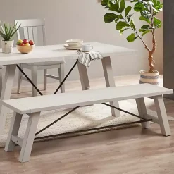 Discount Kirklands Home Sofia Wooden Dining Bench with Metal Bars White