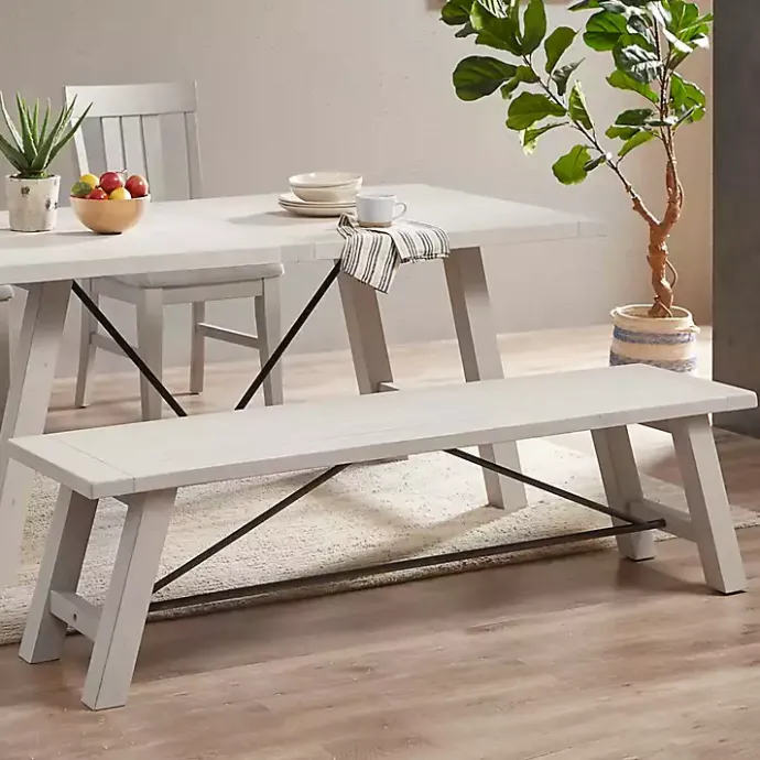 Discount Kirklands Home Sofia Wooden Dining Bench with Metal Bars White
