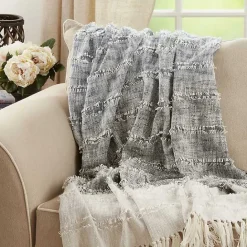 Best Kirklands Home Soft Blue Textured Striped Tassel Throw