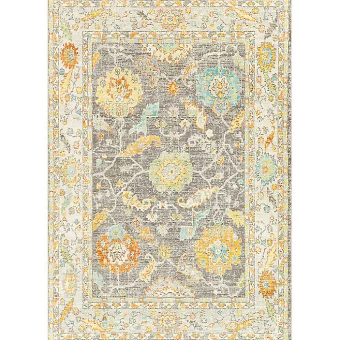 Sale Kirklands Home Soft Yellow and Gray Floral Area Rug, 8x12