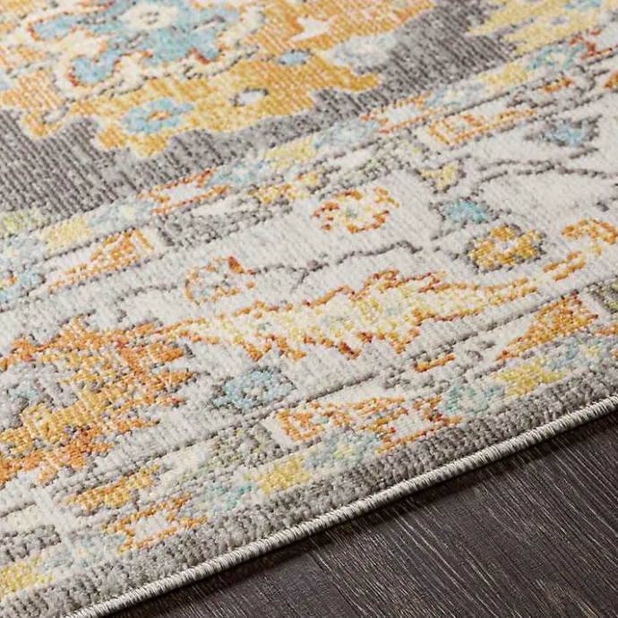 Sale Kirklands Home Soft Yellow and Gray Floral Area Rug, 8x12