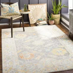 Sale Kirklands Home Soft Yellow and Gray Floral Area Rug, 8x12