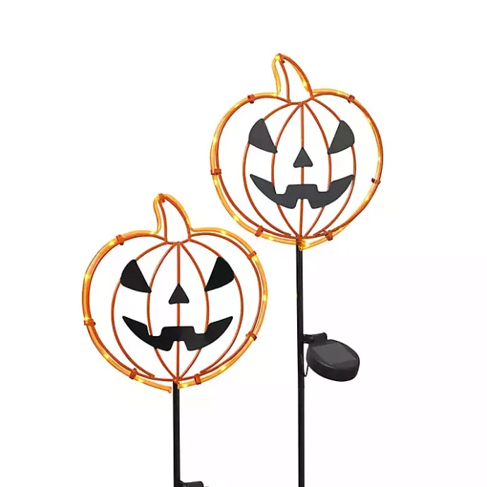 Kirklands Home Solar Pre-Lit Jack O Lantern Yard Stakes, Set of 2