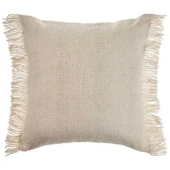 Discount Kirklands Home Solid Ivory Accent Pillow with Fringe Tan