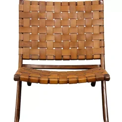 Online Kirklands Home Solid Teak and Genuine Leather Lounge Chair Brown