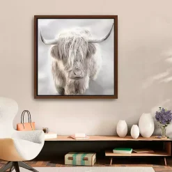 Outlet Kirklands Home Solo Highland Cow Framed Canvas Art Print, 30x30 Gray