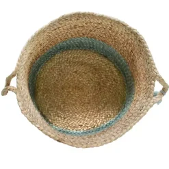 Hot Kirklands Home Spa Blue and Tan Woven Basket with Tassel, 17 in.