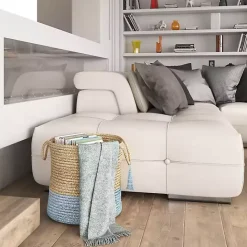 Hot Kirklands Home Spa Blue and Tan Woven Basket with Tassel, 17 in.