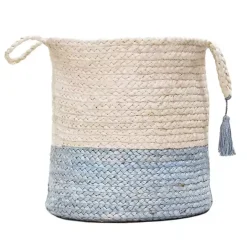 Best Kirklands Home Spa Blue and White Jute Basket with Tassel, 17 in.