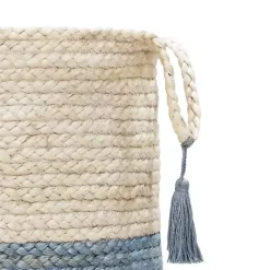 Best Kirklands Home Spa Blue and White Jute Basket with Tassel, 17 in.