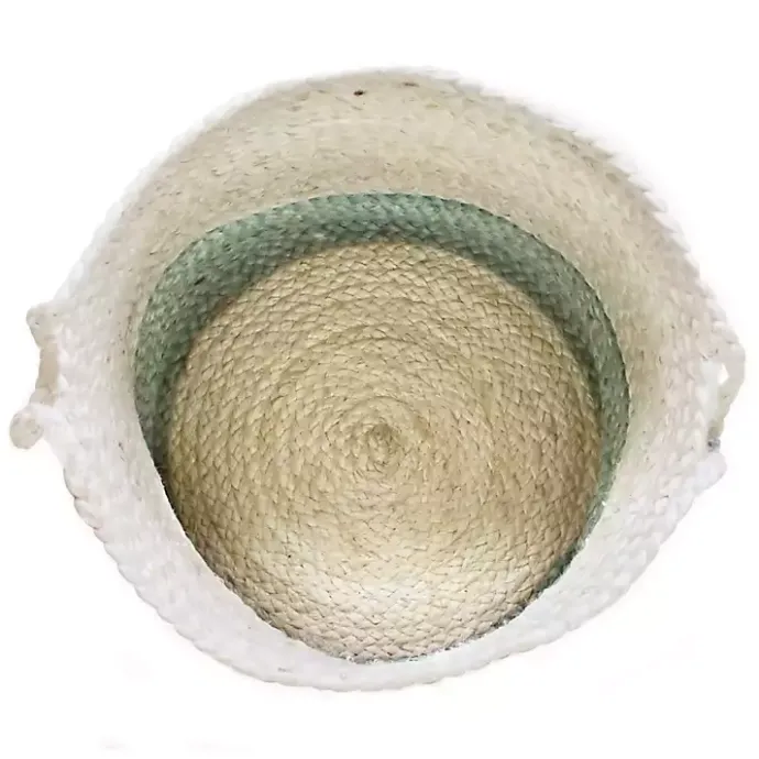 Best Kirklands Home Spa Blue and White Jute Basket with Tassel, 17 in.