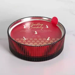 Discount Kirklands Home Sparkling Cranberry Ribbed Dish Jar Candle Red