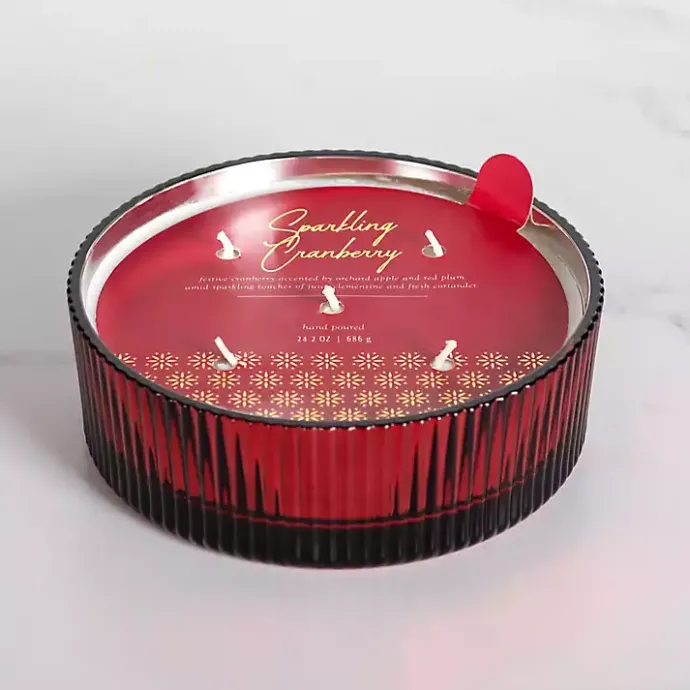 Discount Kirklands Home Sparkling Cranberry Ribbed Dish Jar Candle Red