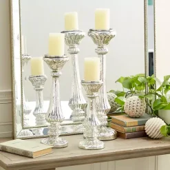Kirklands Home Speckled Mercury Glass Pillar Holders, Set of 3 Silver