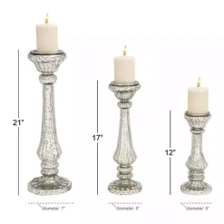 Kirklands Home Speckled Mercury Glass Pillar Holders, Set of 3 Silver