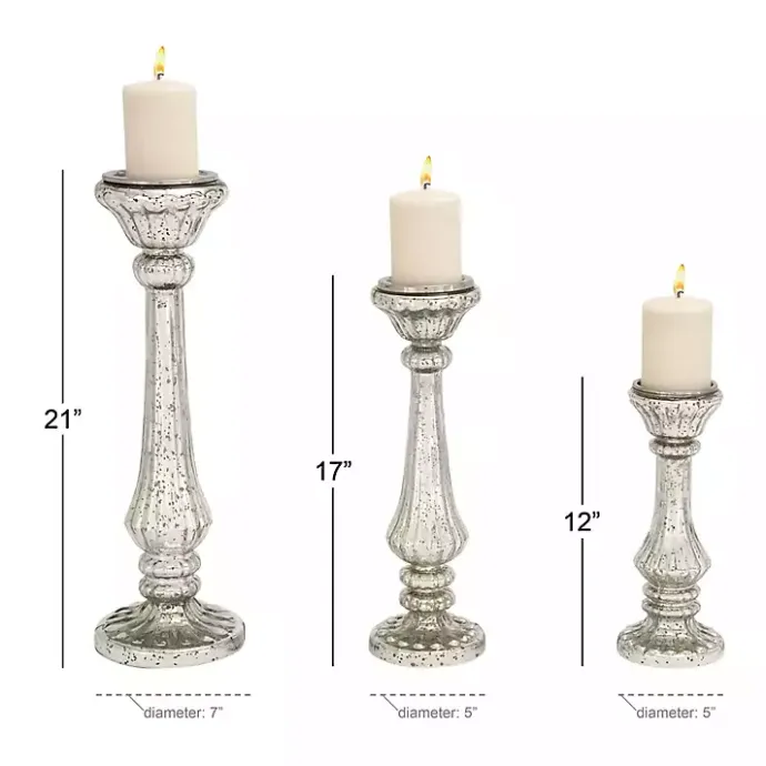 Kirklands Home Speckled Mercury Glass Pillar Holders, Set of 3 Silver