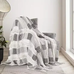 Best Kirklands Home Spencer Gray and White Plaid Throw