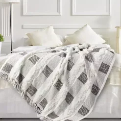 Best Kirklands Home Spencer Gray and White Plaid Throw