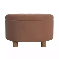 New Kirklands Home Spice Round Velvet Tufted Storage Ottoman Brown