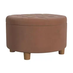 New Kirklands Home Spice Round Velvet Tufted Storage Ottoman Brown
