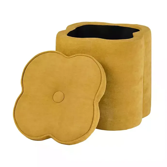Outlet Kirklands Home Spice Chenille Flower Storage Ottoman Yellow
