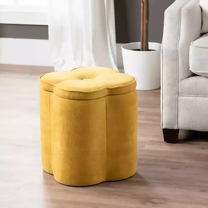 Outlet Kirklands Home Spice Chenille Flower Storage Ottoman Yellow