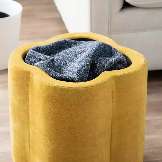 Outlet Kirklands Home Spice Chenille Flower Storage Ottoman Yellow