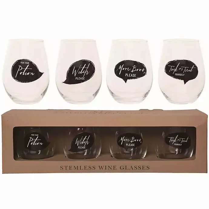 Online Kirklands Home Spooky Sentiment Stemless Wine Glasses, Set of 4