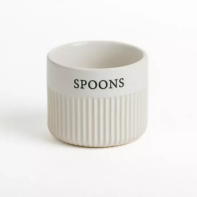 Kirklands Home Spoons Ribbed Ceramic Canister Ivory