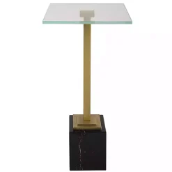 Kirklands Home Square Glass and Marble Accent Table Black