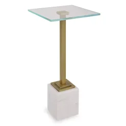 Online Kirklands Home Square Glass and Marble Accent Table White
