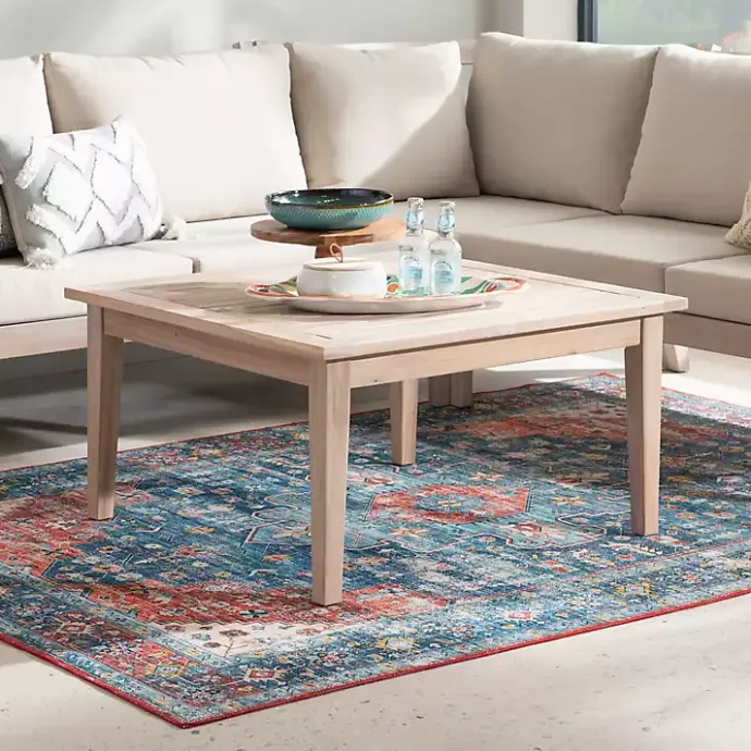 Sale Kirklands Home Square Natural Wood Slatted Outdoor Coffee Table Tan