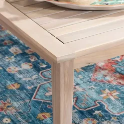 Sale Kirklands Home Square Natural Wood Slatted Outdoor Coffee Table Tan