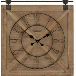 Discount Kirklands Home Square Wood Barn Door Wall Clock Brown