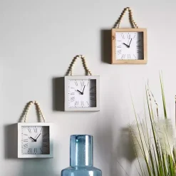 New Kirklands Home Square Wood Beaded Wall Clocks, Set of 3