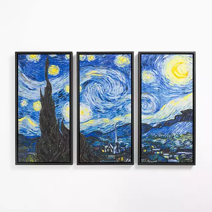 New Kirklands Home Starry Night Framed Canvas Art Prints, Set of 3 Blue