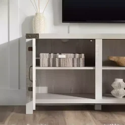 New Kirklands Home Stone Barn Door TV Stand Gray