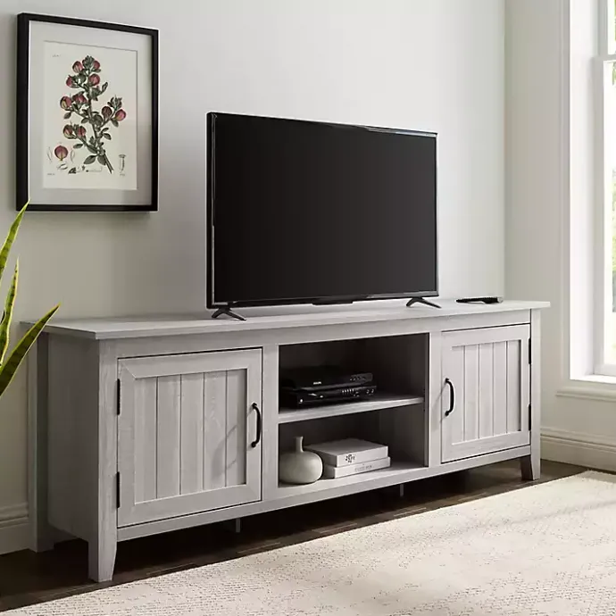Clearance Kirklands Home Stone Grooved Door Modern Farmhouse TV Stand Gray