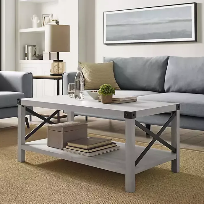 New Kirklands Home Stone Modern Farmhouse Coffee Table Gray