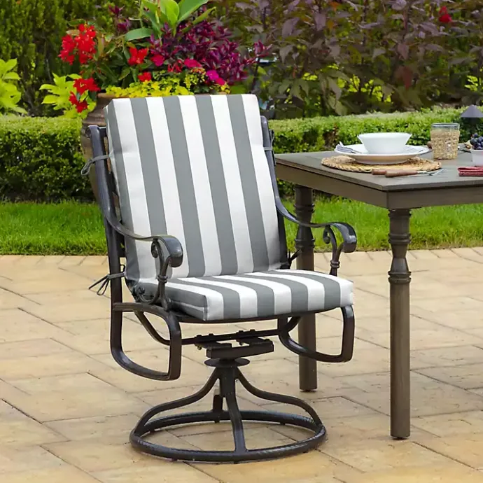 Sale Kirklands Home Stone Stripe Luxe Outdoor Dining Chair Cushion Gray