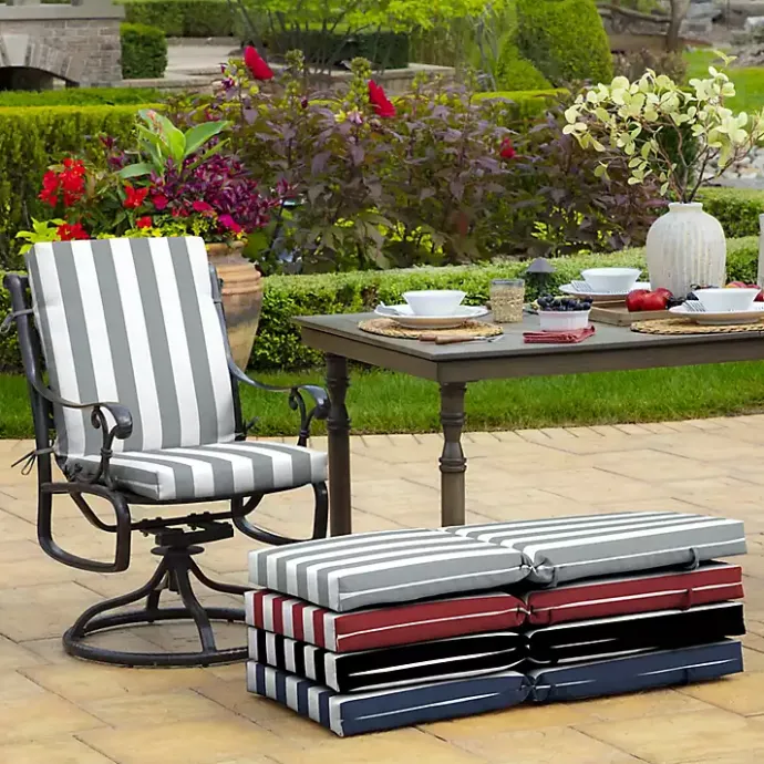 Sale Kirklands Home Stone Stripe Luxe Outdoor Dining Chair Cushion Gray
