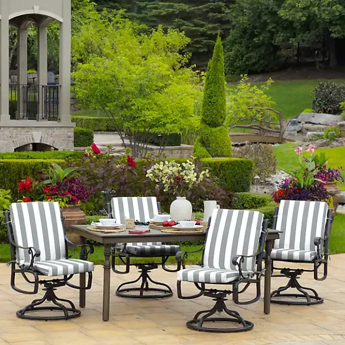 Sale Kirklands Home Stone Stripe Luxe Outdoor Dining Chair Cushion Gray