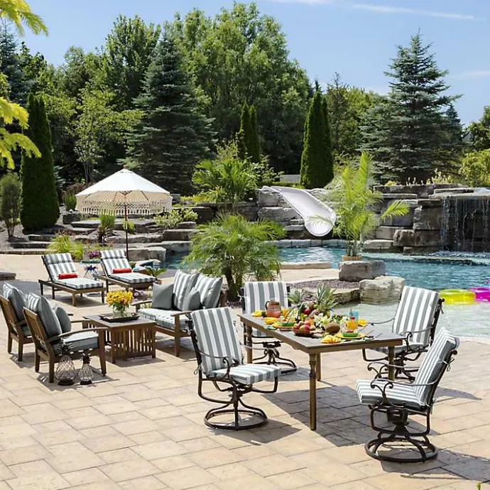 Sale Kirklands Home Stone Stripe Luxe Outdoor Dining Chair Cushion Gray